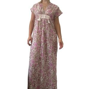 Destination 365 100% Cotton Pink Floral Midi Dress Women’s XS Boho Cottagecore